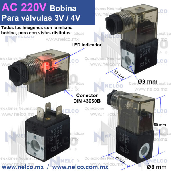 Solenoide AC220V Bobina 220VAC 220 AC PARA VALVULA 4V 3V ELECTROVALVULA 4V410 3V410 EN MEXICO CORRIENTE ALTERNA 24V CA