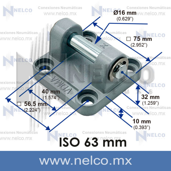 CLEVIS DOBLE 63 MM CILINDRO NEUMATICO PARA AIRE COMPATIBLE CON PISTONES SI SE DNC CB