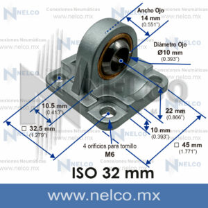 Clevis articulada rotula de ojo para cilindro neumatico 32 mm ISO en Monterrey Mexico