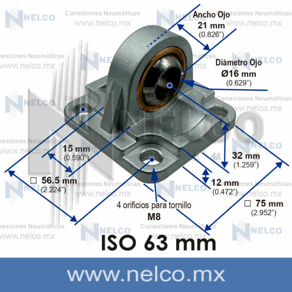 Clevis articulada rotula de ojo para cilindro neumatico 63 mm ISO en Monterrey Mexico